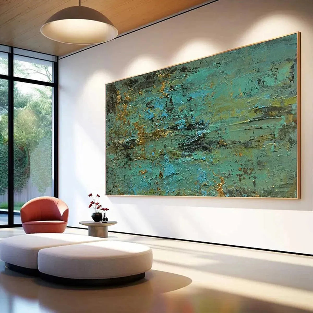 GOLDEN TIDE: Textured Abstract Painting in Teal and Gold - Image 4