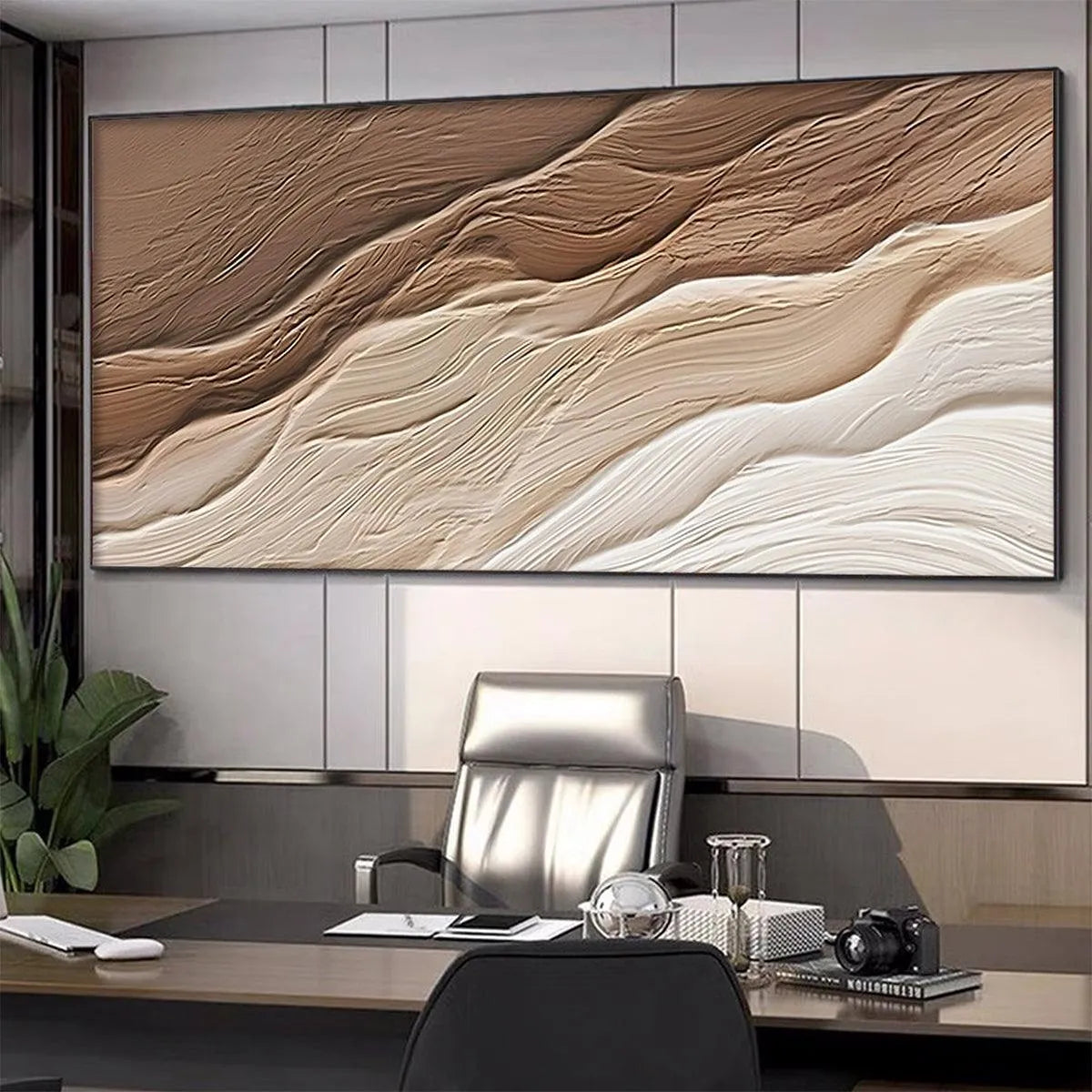 DESERT FLOW: Textured Abstract Landscape Painting in Brown and Beige - Image 4