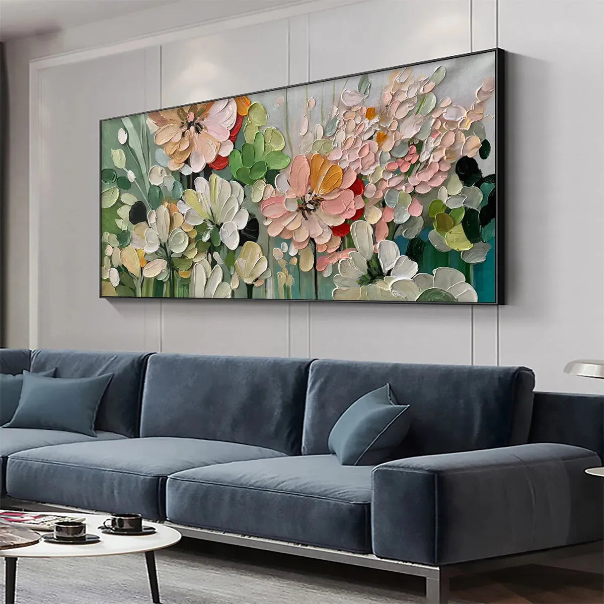 GARDEN DELIGHT: Textured Floral Painting, Impasto Palette Knife, Horizontal Canvas, Garden Wall Art - Image 4