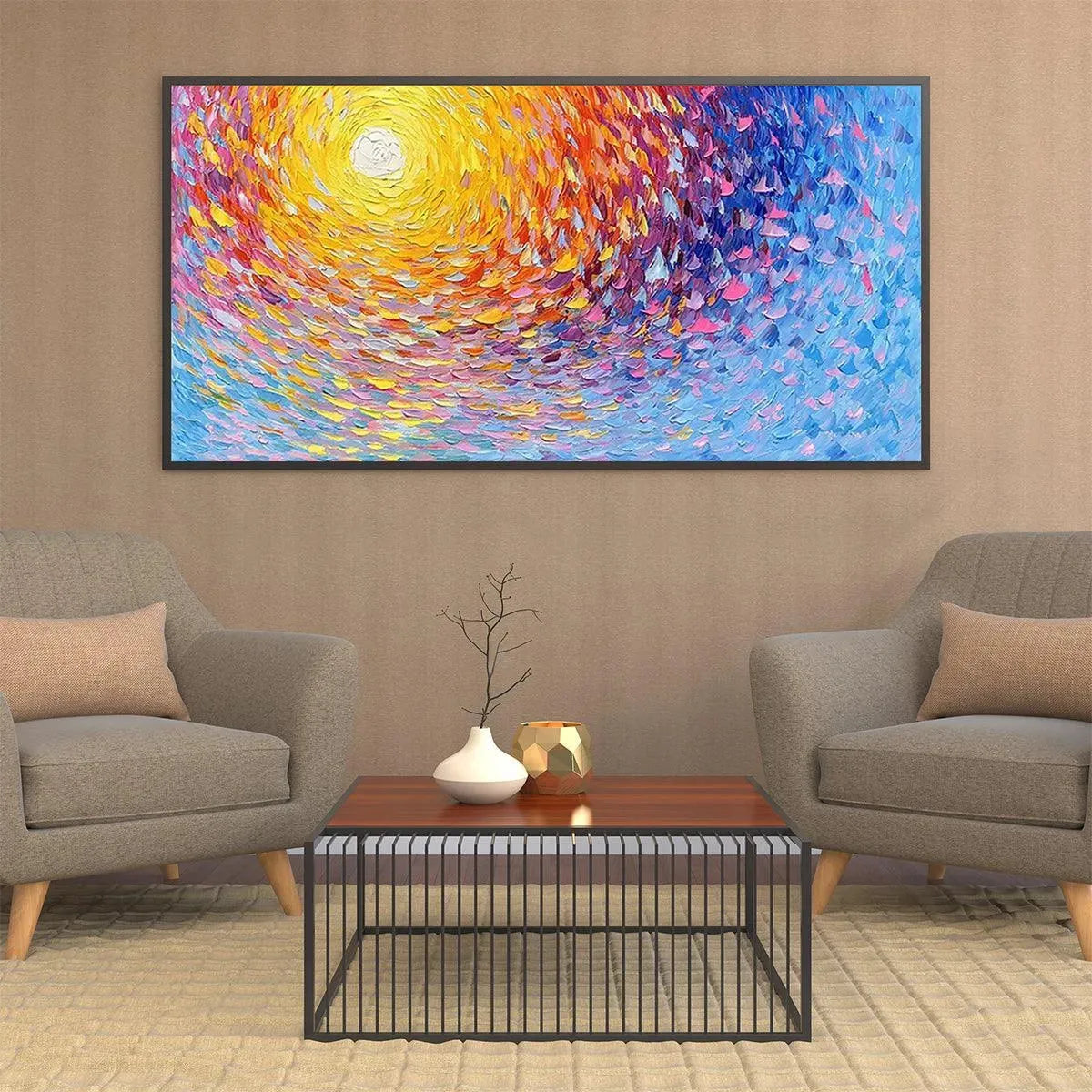 SUNRISE SERENADE: Textured Abstract Sunrise Painting in Yellow and Blue - Image 7