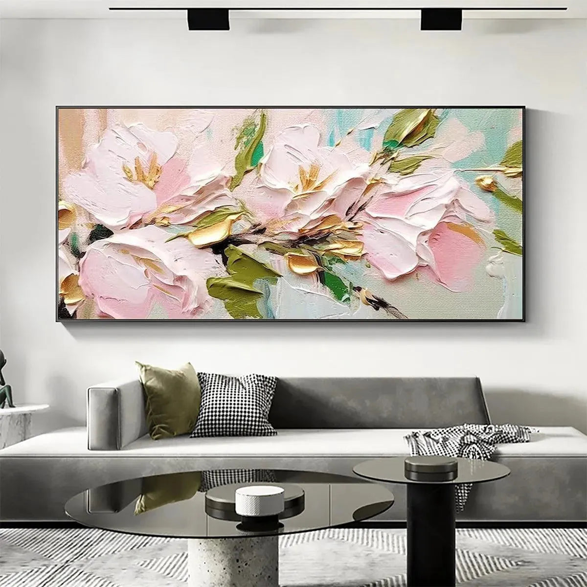 GOLDEN BLUSH: Textured Pink and Gold Floral Impasto Painting - Image 2
