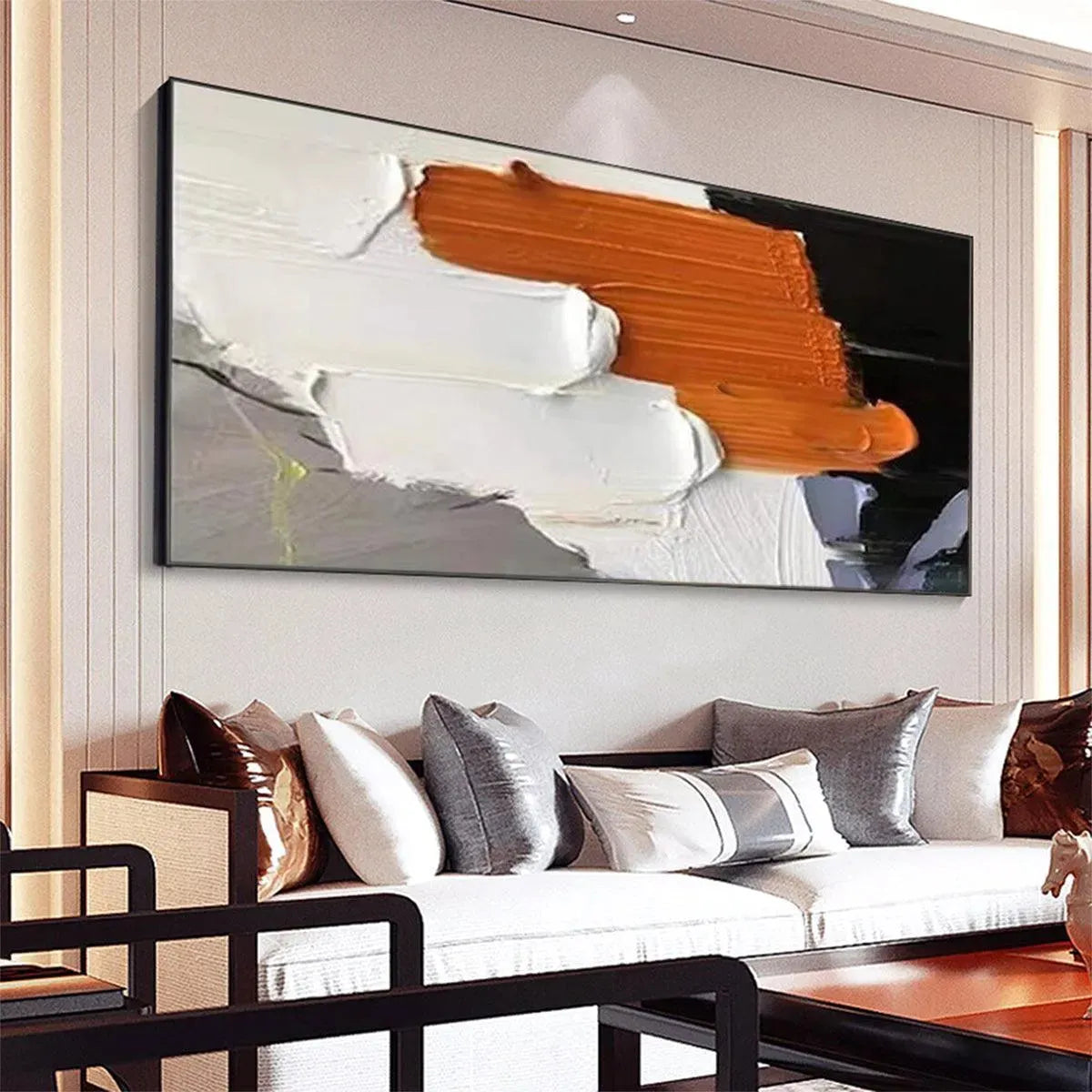 ORANGE BURST: Textured Abstract Painting in Orange, White, and Black for Living Room - Image 5