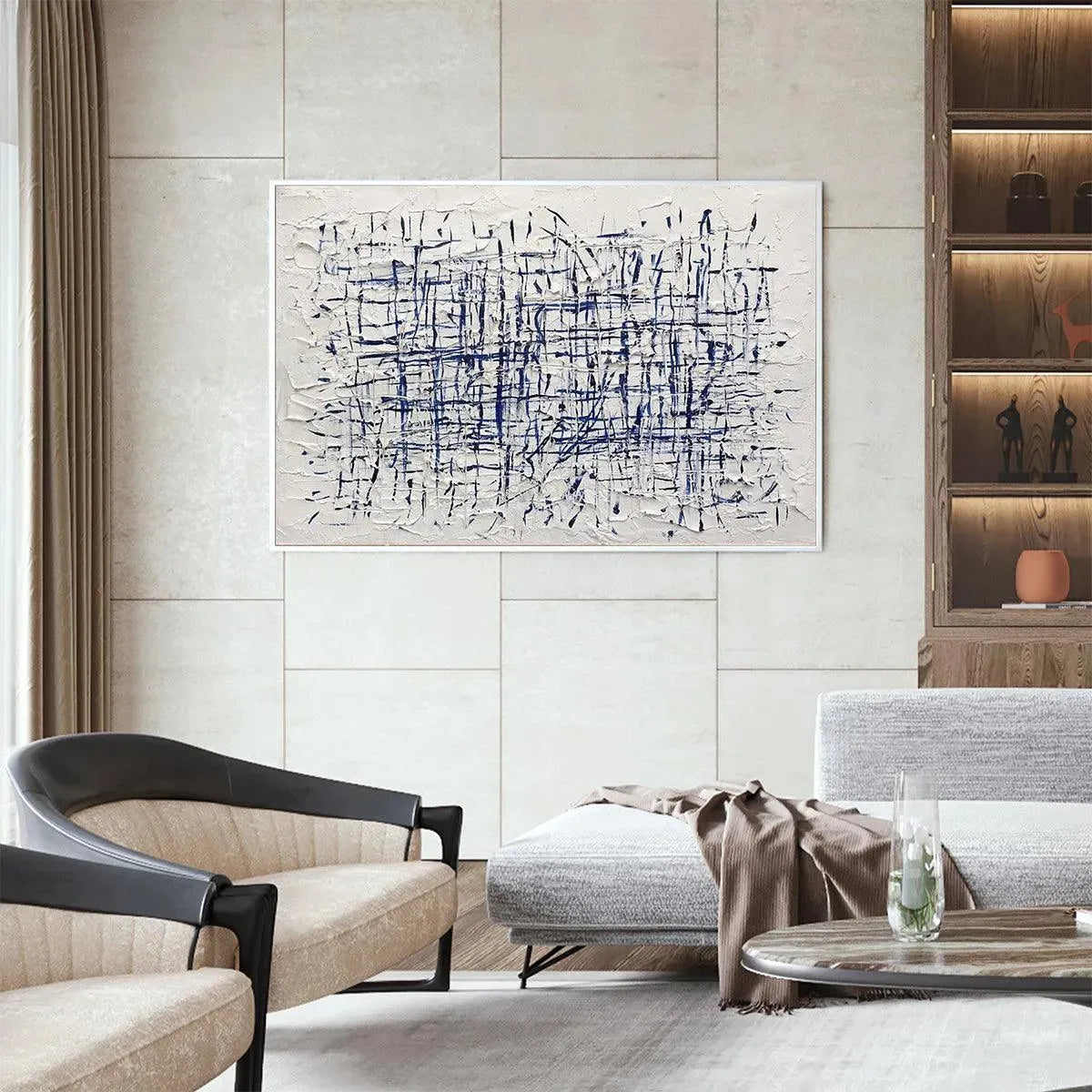 BLUE WEAVE: Textured Abstract Painting in Blue and White - Image 5