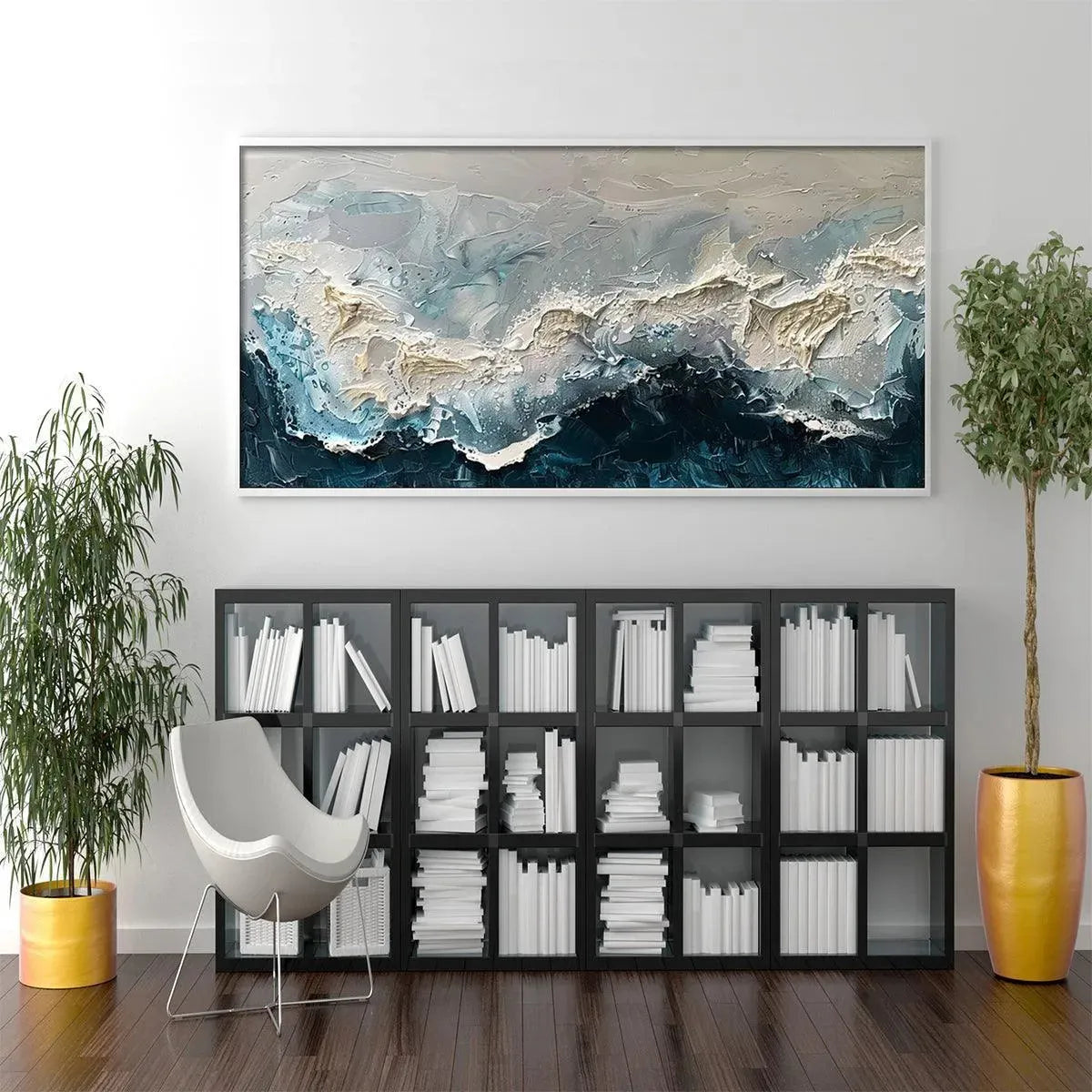 FROZEN MOTION: Textured Abstract Waterscape Painting in Teal and White - Image 6