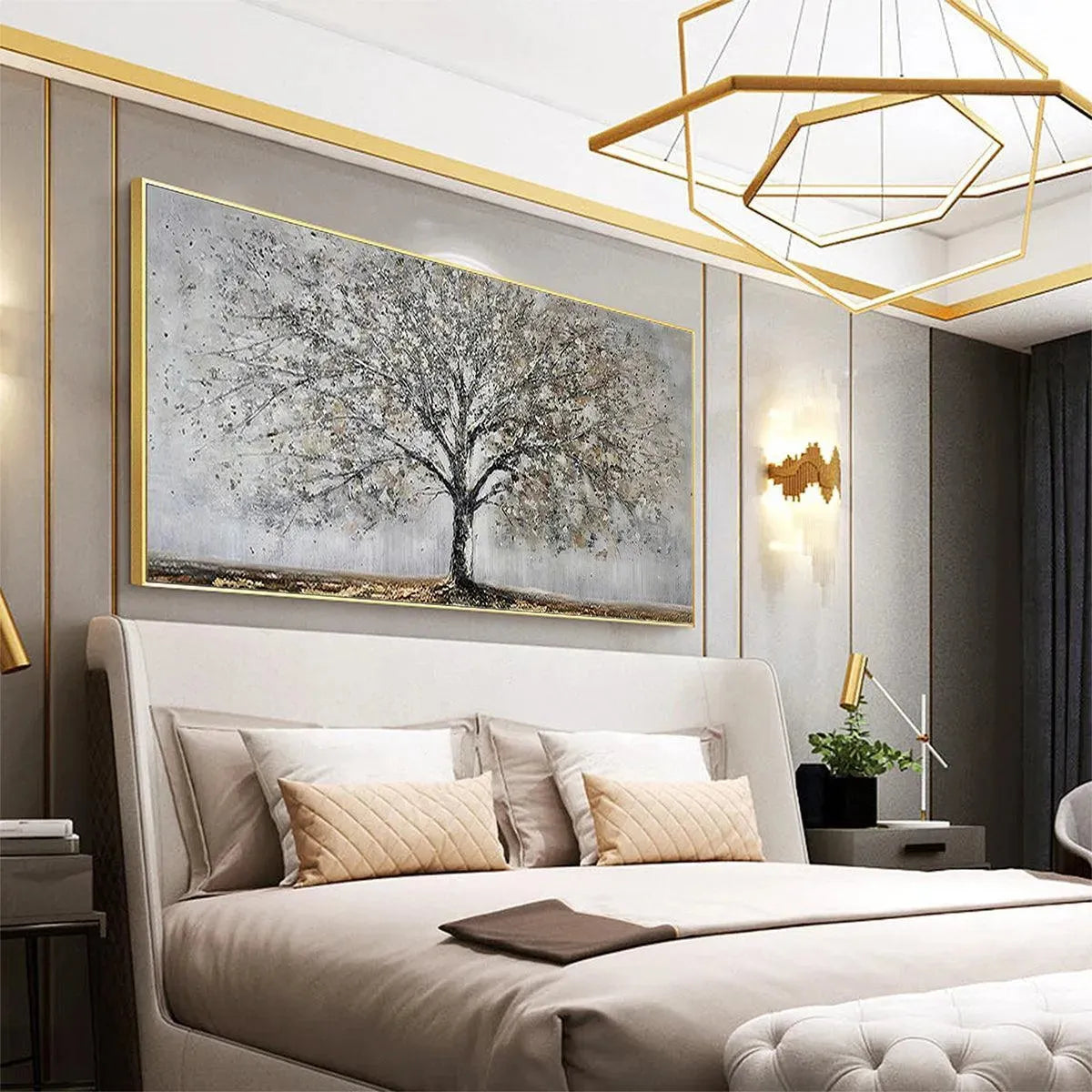 SILVER BIRCH: Textured Tree Painting in Grey and Gold - Image 5