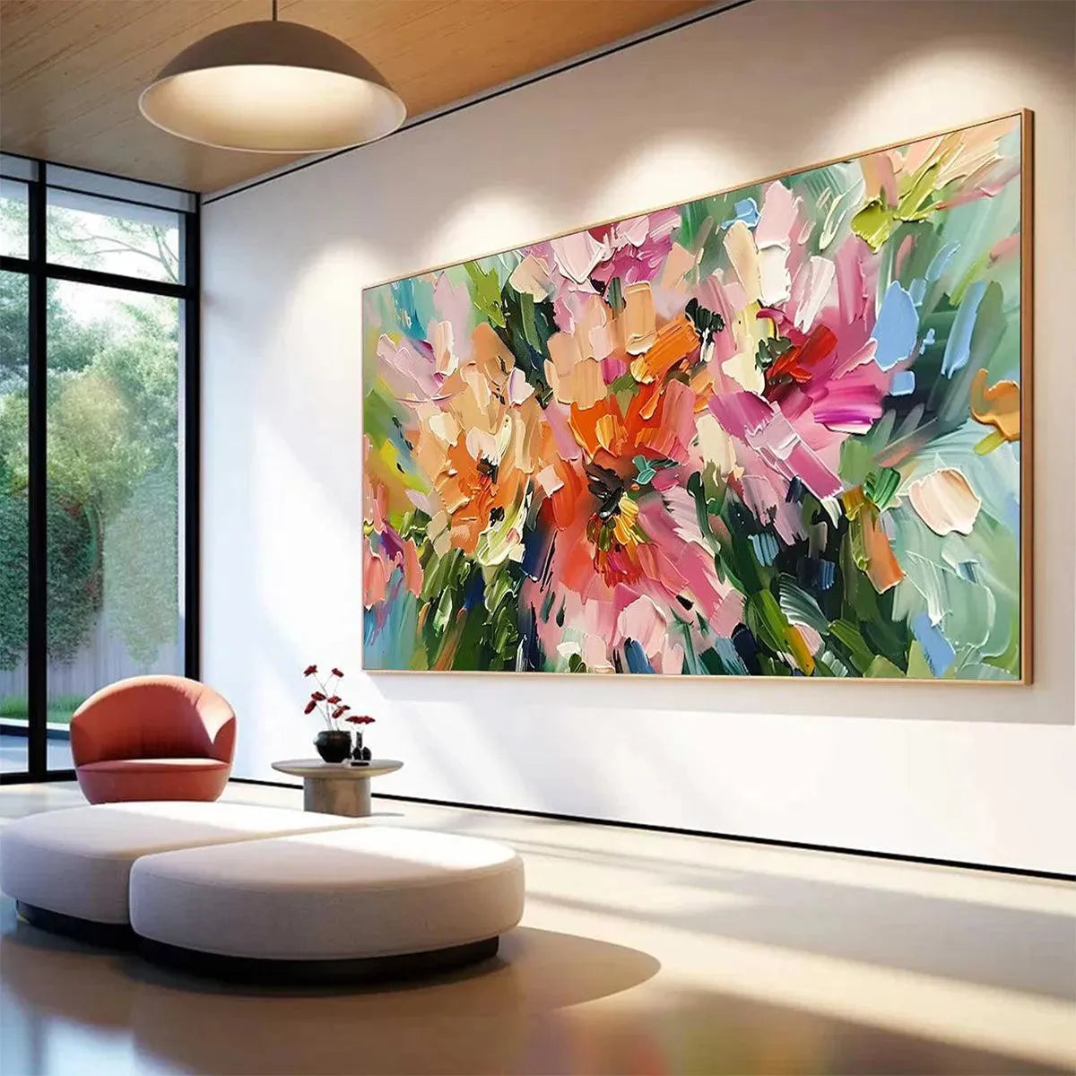 BLUSHING BLOOMS: Textured Impasto Floral Painting in Pink and Orange - Image 6