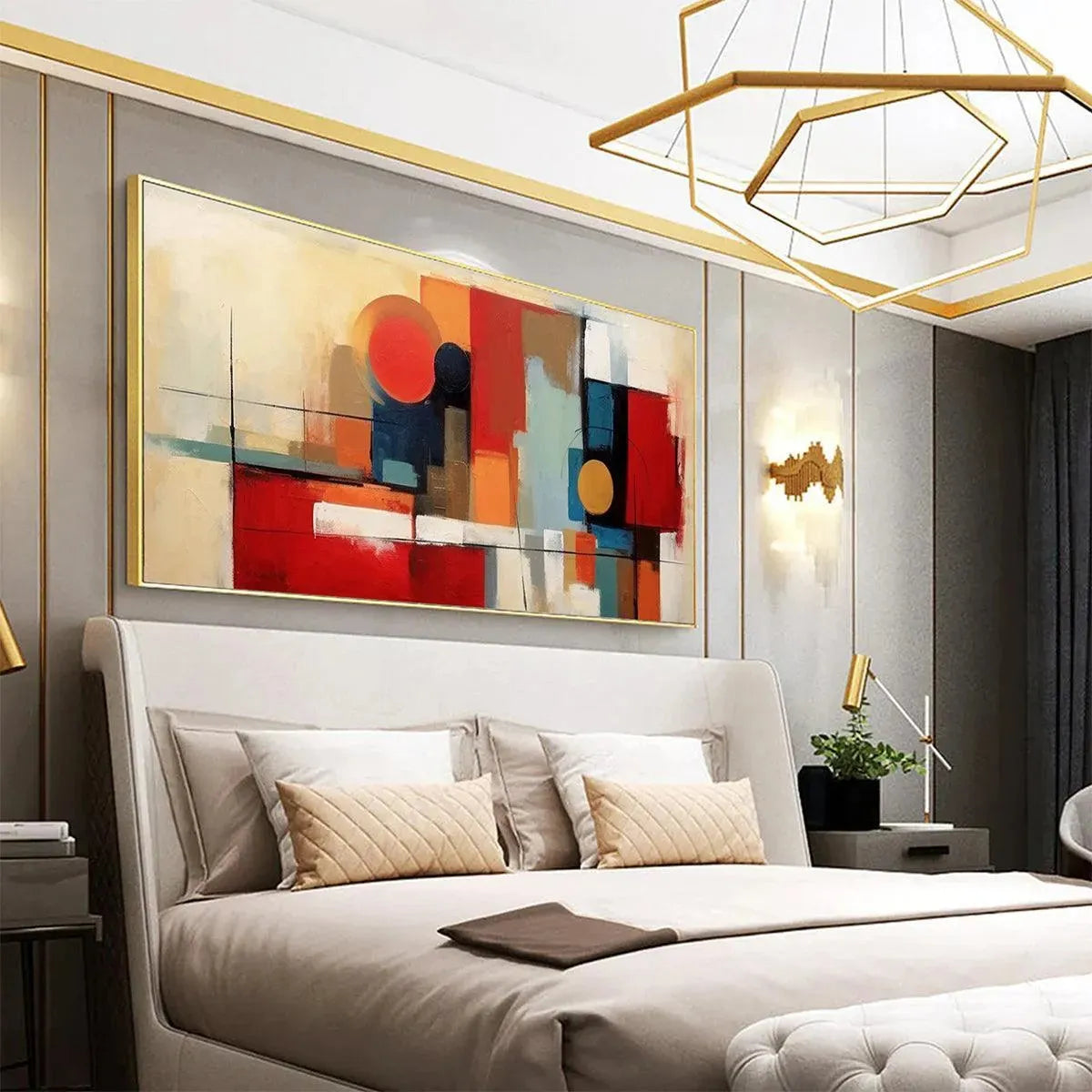URBAN GEOMETRY: Minimalist Abstract Painting in Red and Gold - Image 6