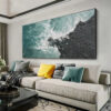 TURQUOISE CRASH: Textured Abstract Seascape Painting in Teal and Black