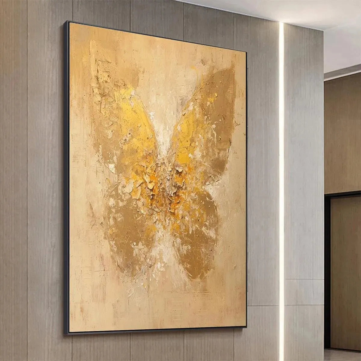 GOLDEN WINGS: Gold Butterfly Painting, Textured Wall Art, Vertical Canvas, Beige and Gold Decor - Image 7