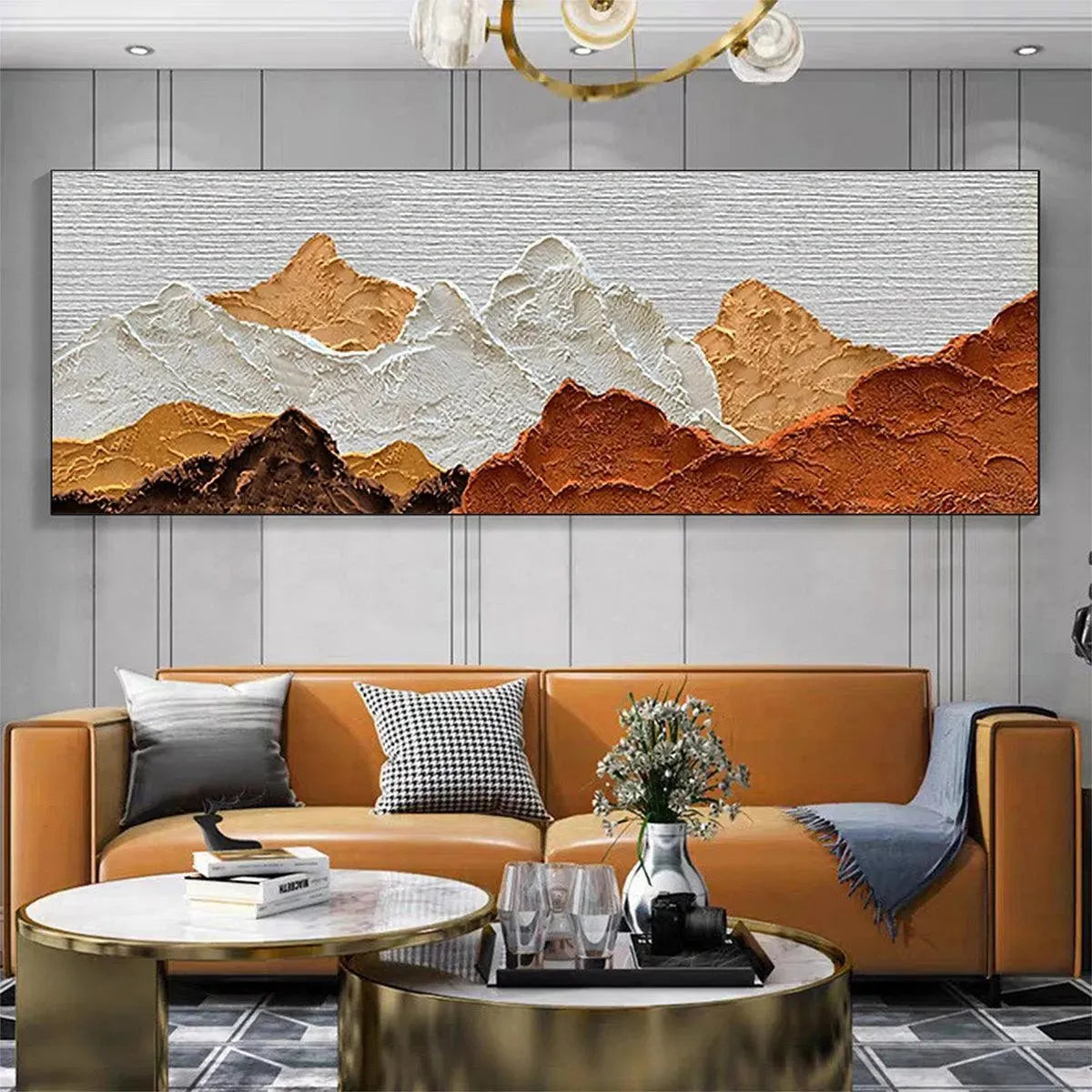 MOUNTAIN PEAKS: Textured Mountain Range Painting in Brown and White - Image 2