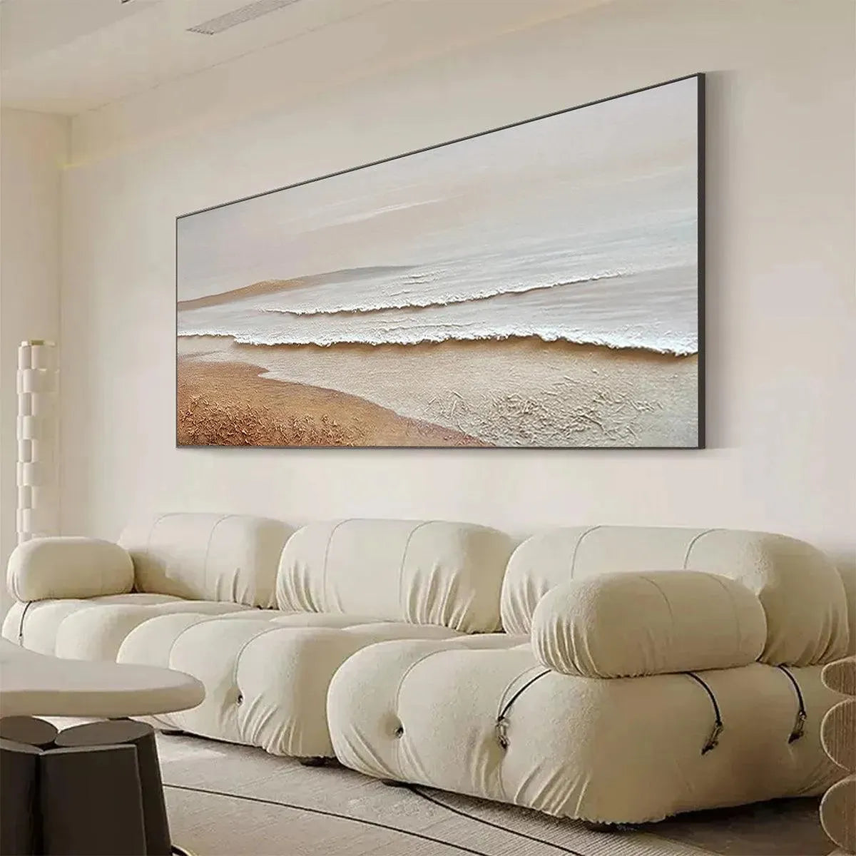 WHISPERING TIDES: Textured Coastal Landscape Painting in Beige and White - Image 5