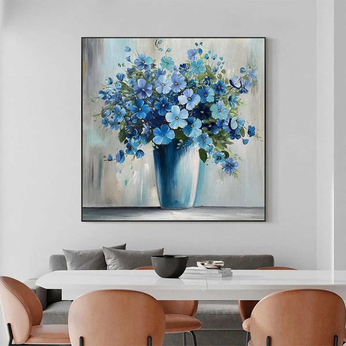 BLUE SERENITY: Blue Floral Painting, Square Canvas Art, Still Life Wall Decor, Calming Artwork - Image 2