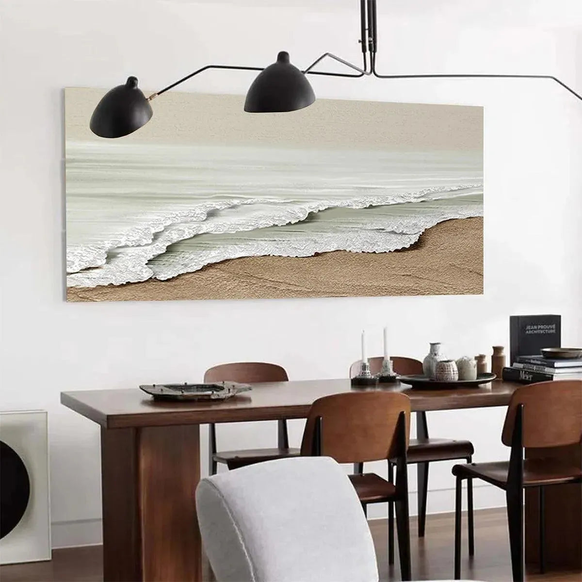 SERENE SHORE: Textured Coastal Landscape Painting in Beige - Image 8