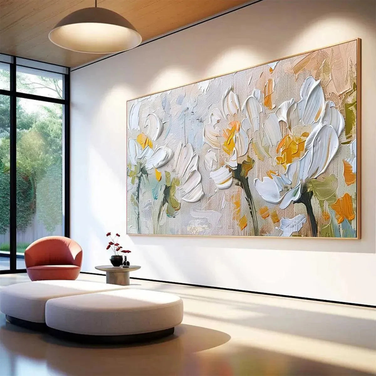 WHITE BLOSSOMS: Textured Impasto Floral Painting in White and Beige - Image 6