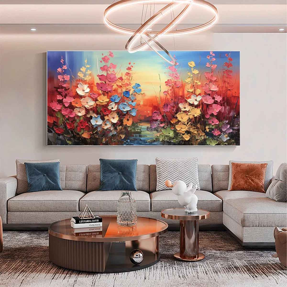 BLOOMING MEADOW: Panoramic Floral Landscape Painting, Impasto Flowers, Colorful, Living Room, Bedroom, Dining Room - Image 5