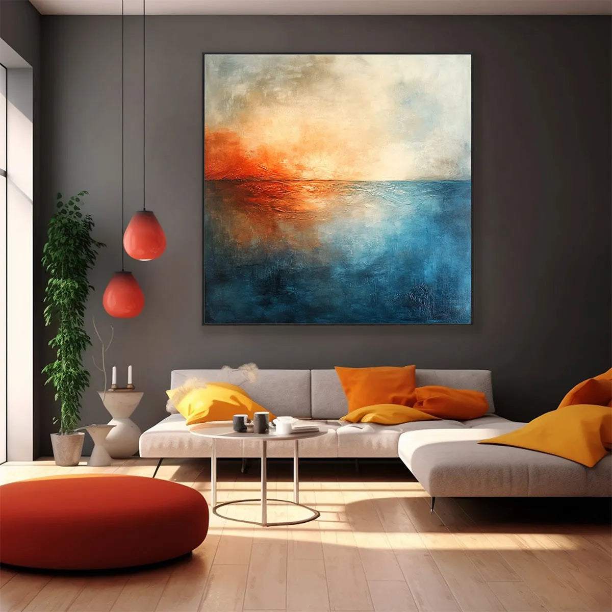 FIERY EMBRACE: Abstract Ocean Sunset Oil Painting - Image 5
