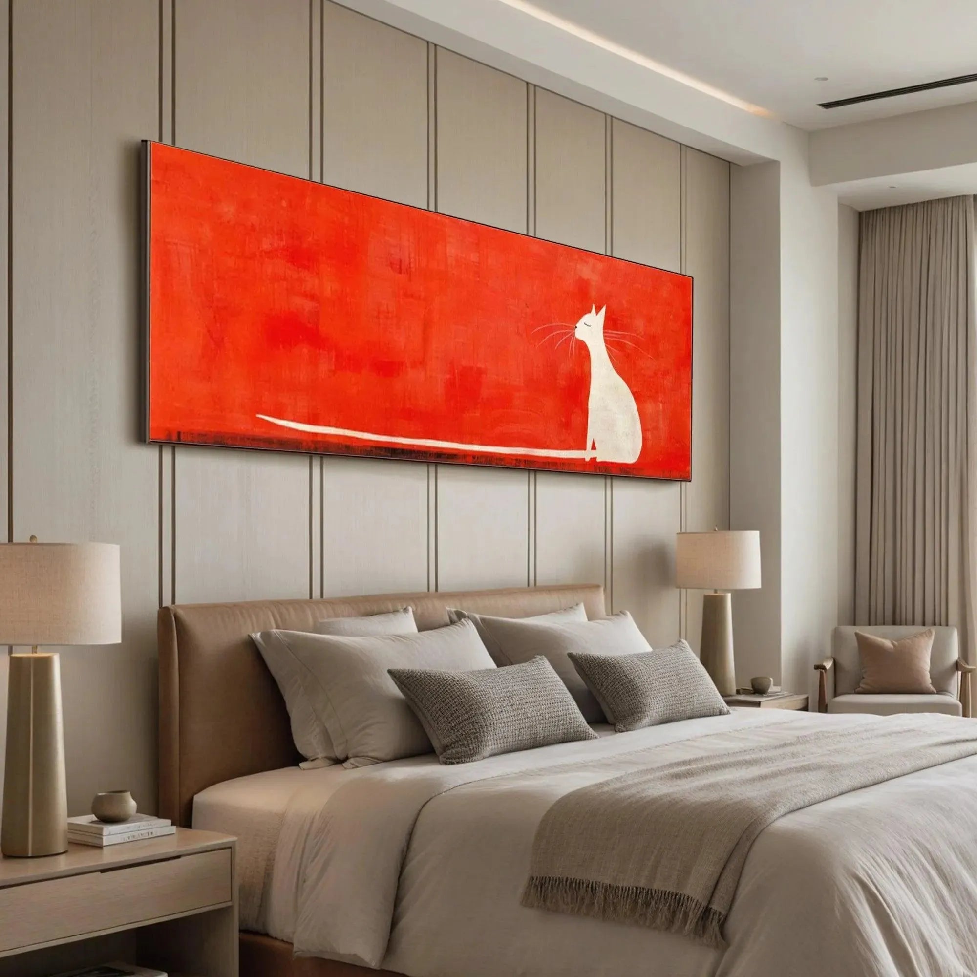 MINIMALIST CAT ON RED PANORAMIC: Cat Painting, Panoramic Wall Art, Minimalist Decor - Image 7