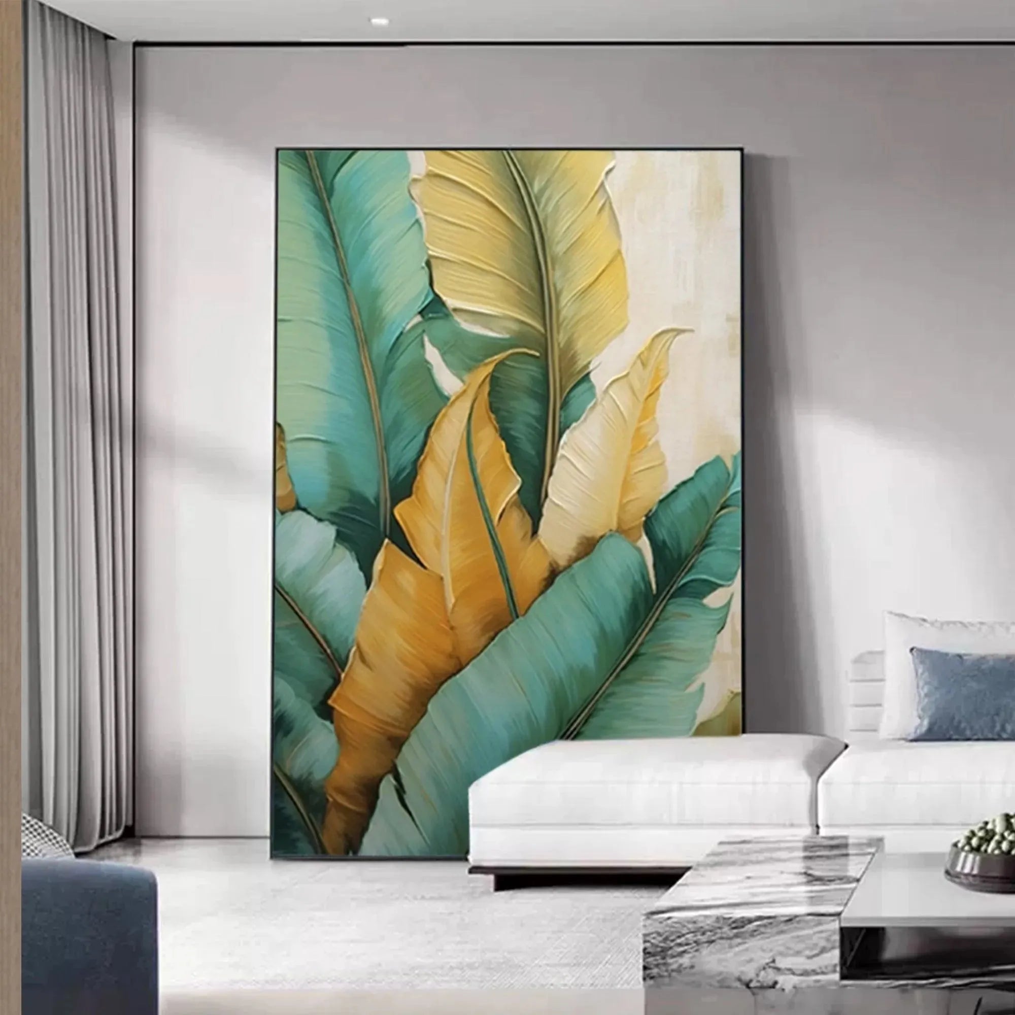 TROPICAL ABUNDANCE: Textured Tropical Leaves Painting, Green and Gold Wall Art, Vertical Canvas, Botanical Decor - Image 8
