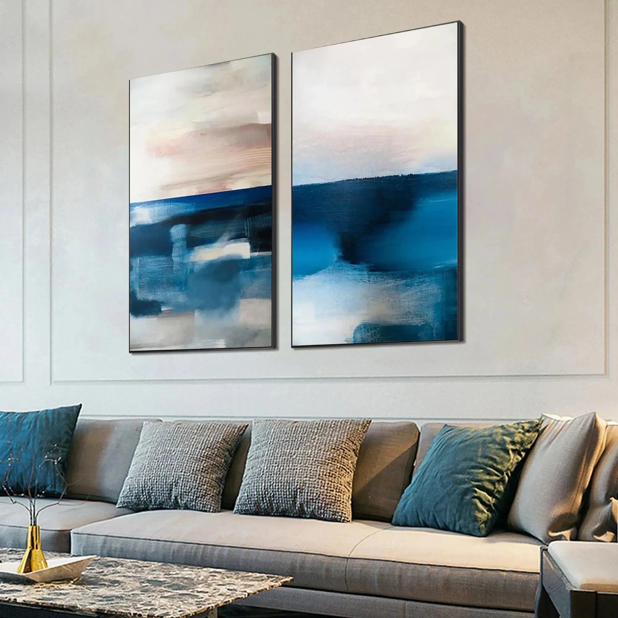 ABSTRACT OCEAN DIPTYCH: Abstract Seascape Painting Set of 2, Vertical Wall Art - Image 6