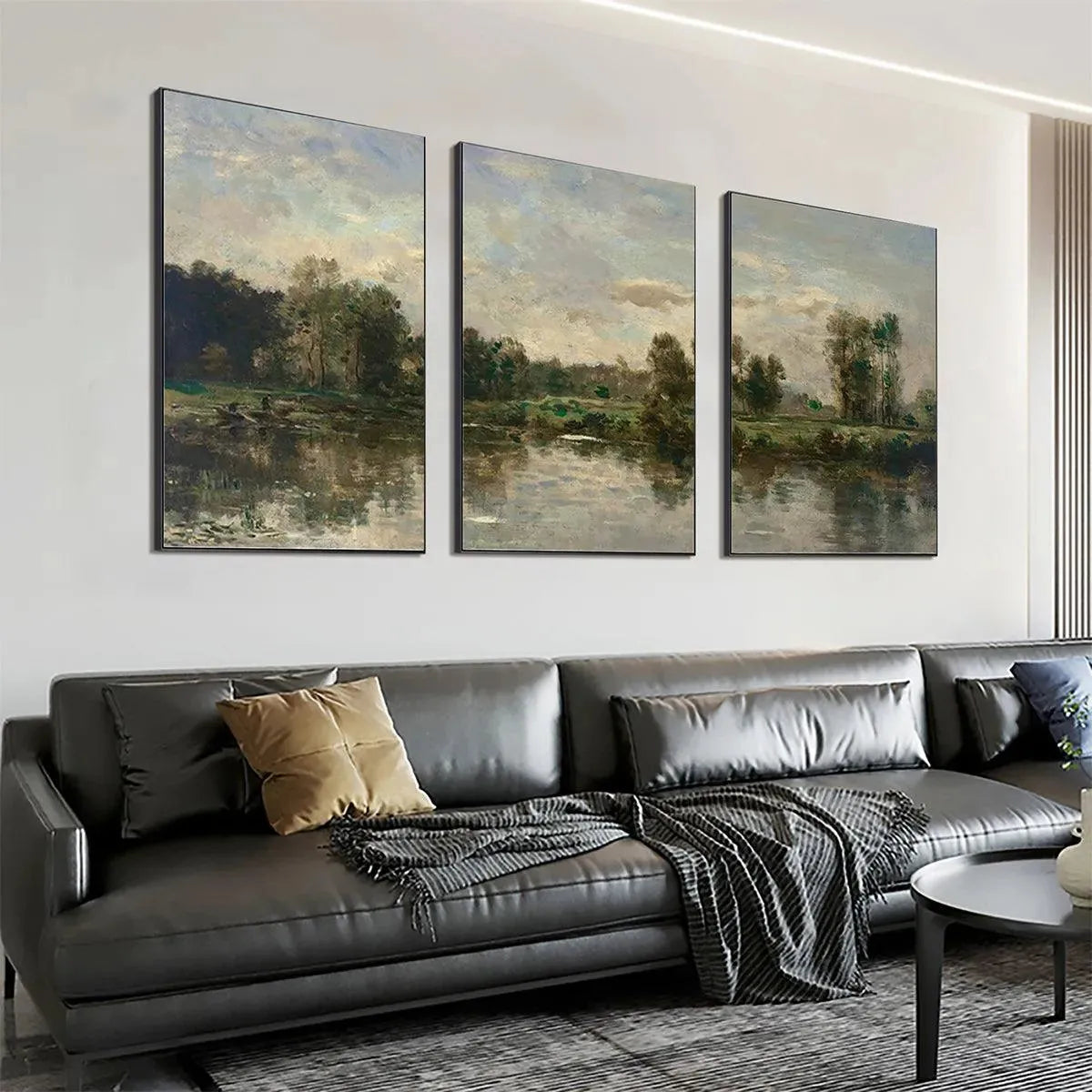 RIVERSIDE TRIPTYCH: Traditional Chinese Landscape Painting Set of 3 - Image 7