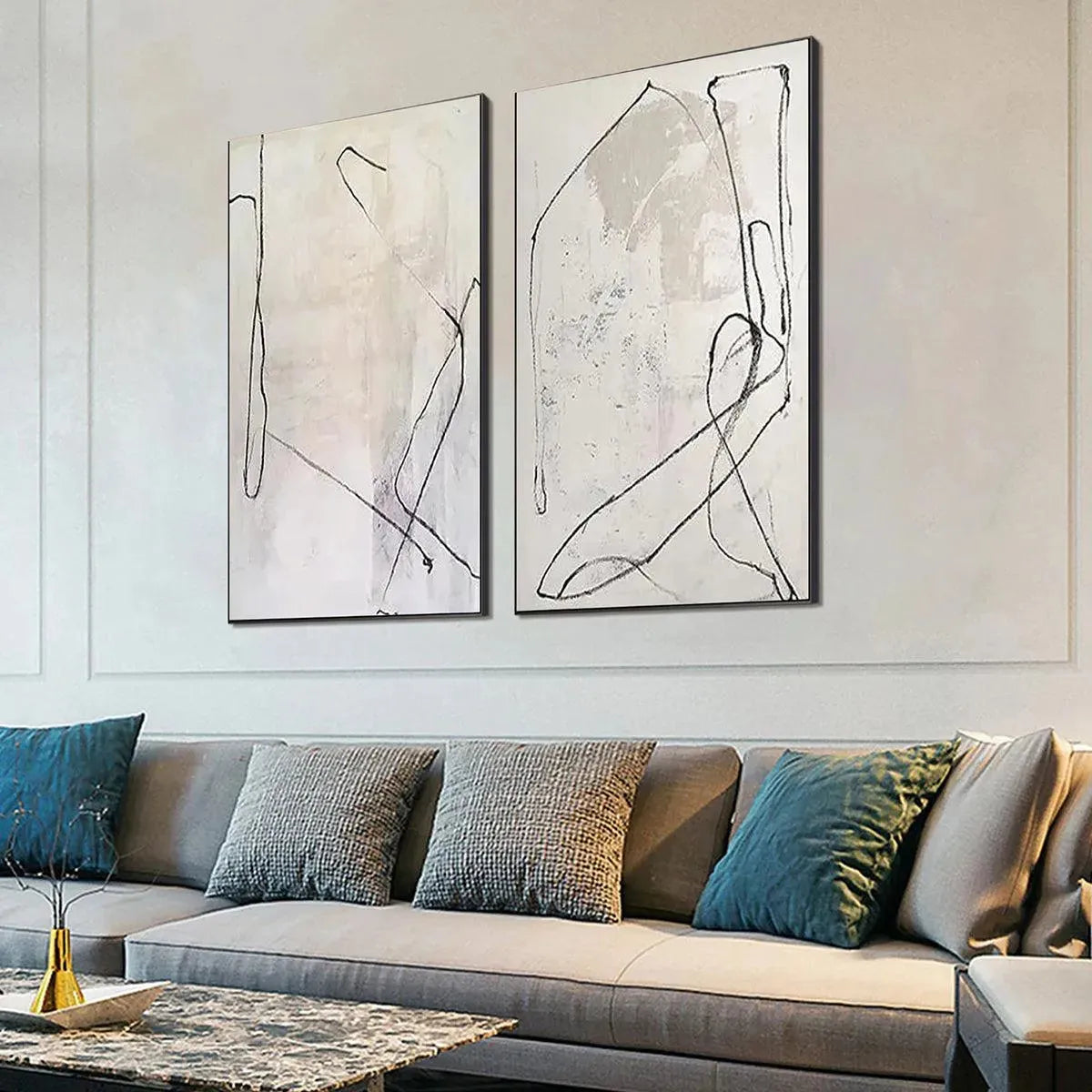 MINIMALIST ABSTRACT DIPTYCH: Beige Abstract Painting Set of 2 - Image 6