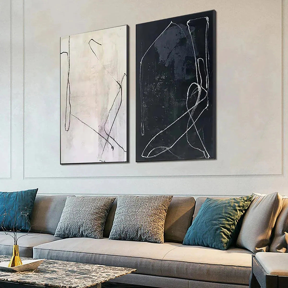 MINIMALIST ABSTRACT DUO: Set of 2 Abstract Paintings in Black and White - Image 7