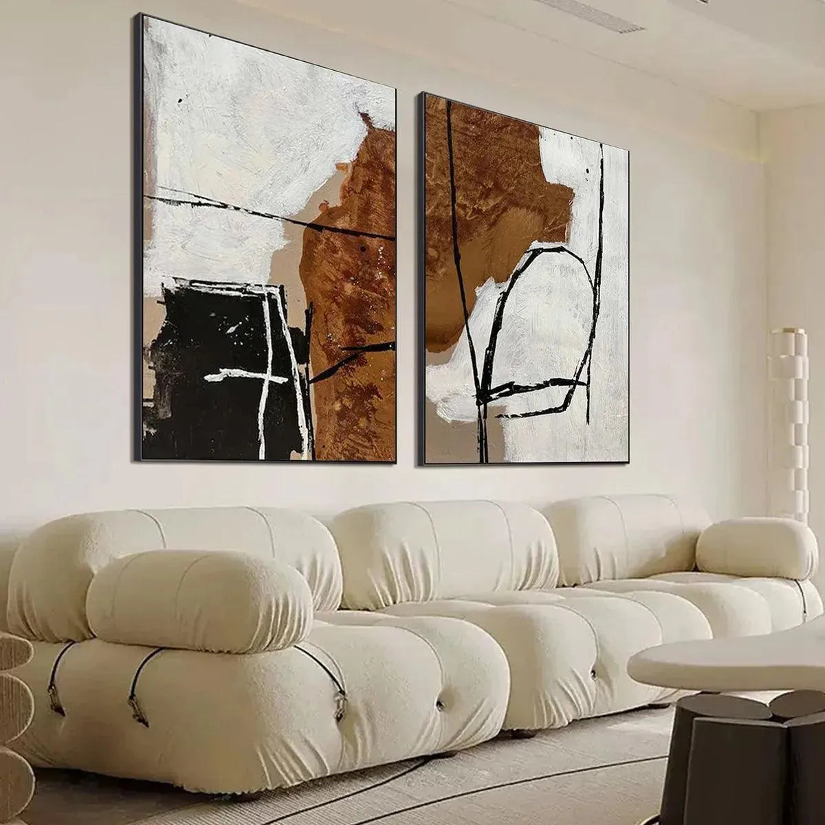 BROWN & WHITE ABSTRACT DIPTYCH: Abstract Painting Set of 2, Vertical Wall Art - Image 8