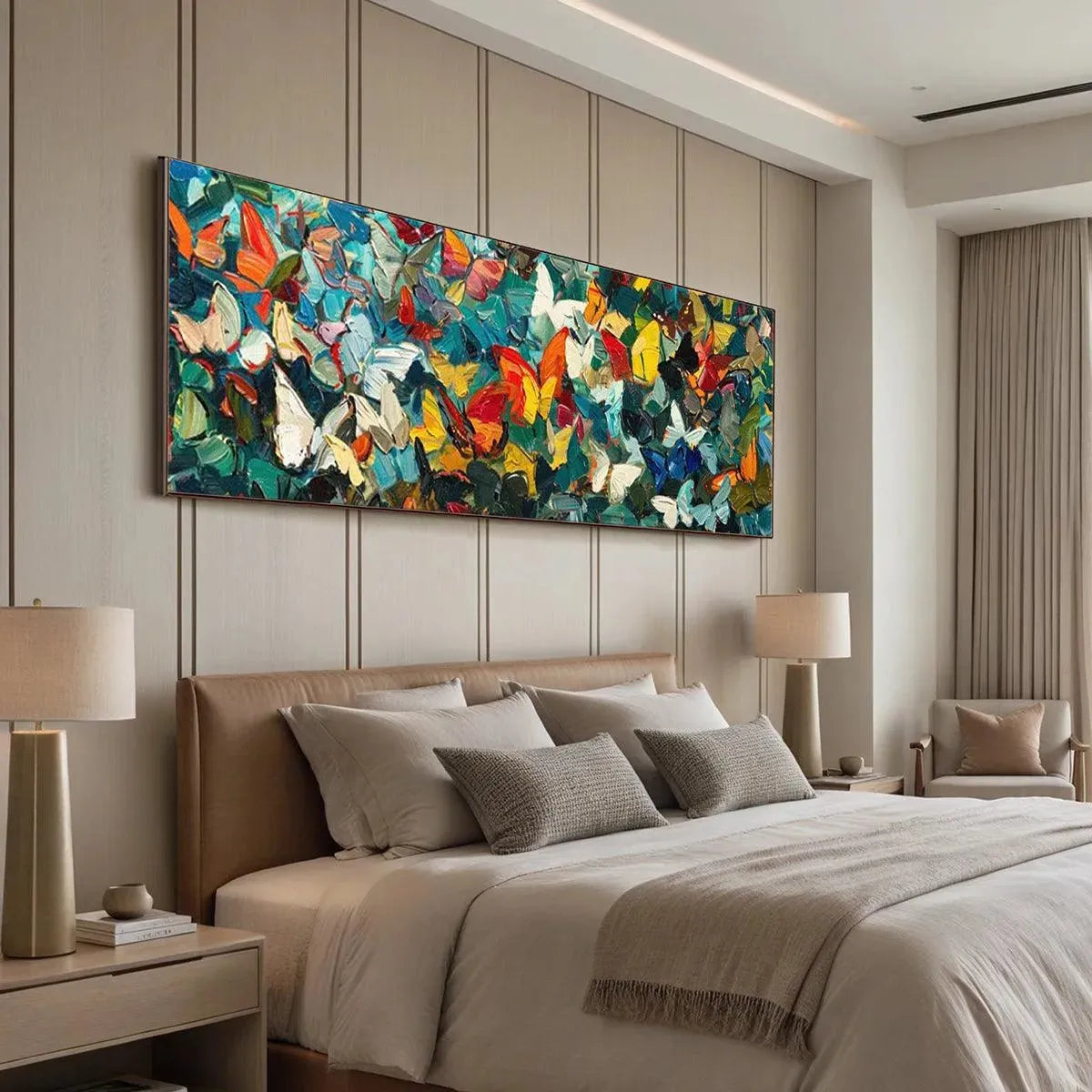 BUTTERFLY WHIRLWIND PANORAMIC: Butterfly Painting, Panoramic Wall Art, Colorful Impasto Decor - Image 7