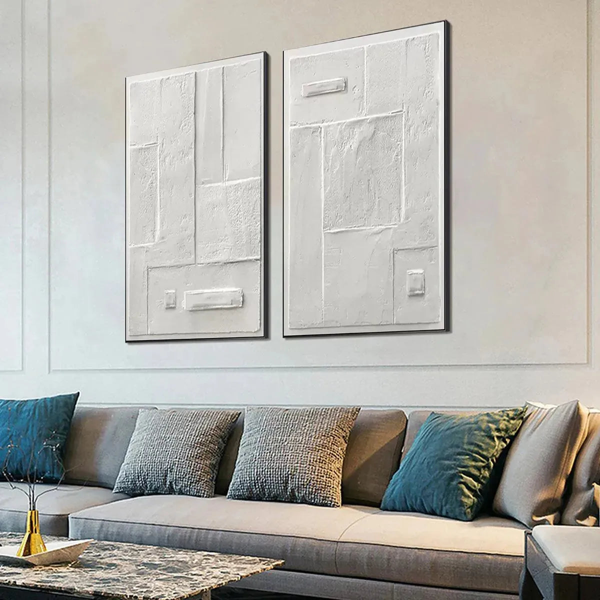 WHITE TEXTURED VERTICAL DIPTYCH: Minimalist Textured Painting Set of 2, Vertical Wall Art - Image 7