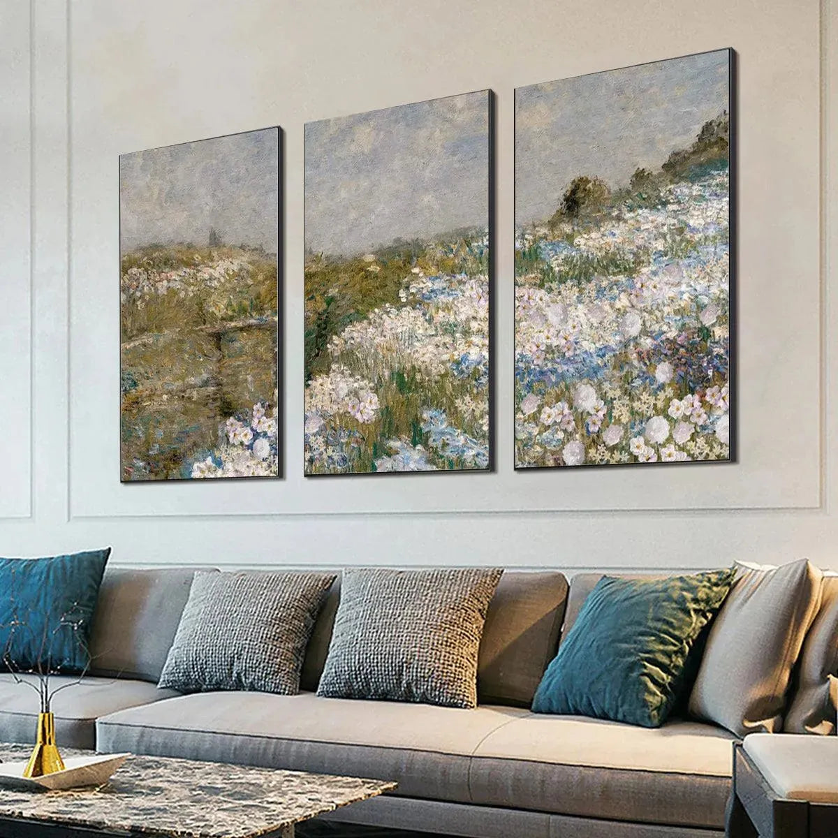 WILDFLOWER FIELD TRIPTYCH: Impressionist Landscape Painting Set of 3 - Image 2