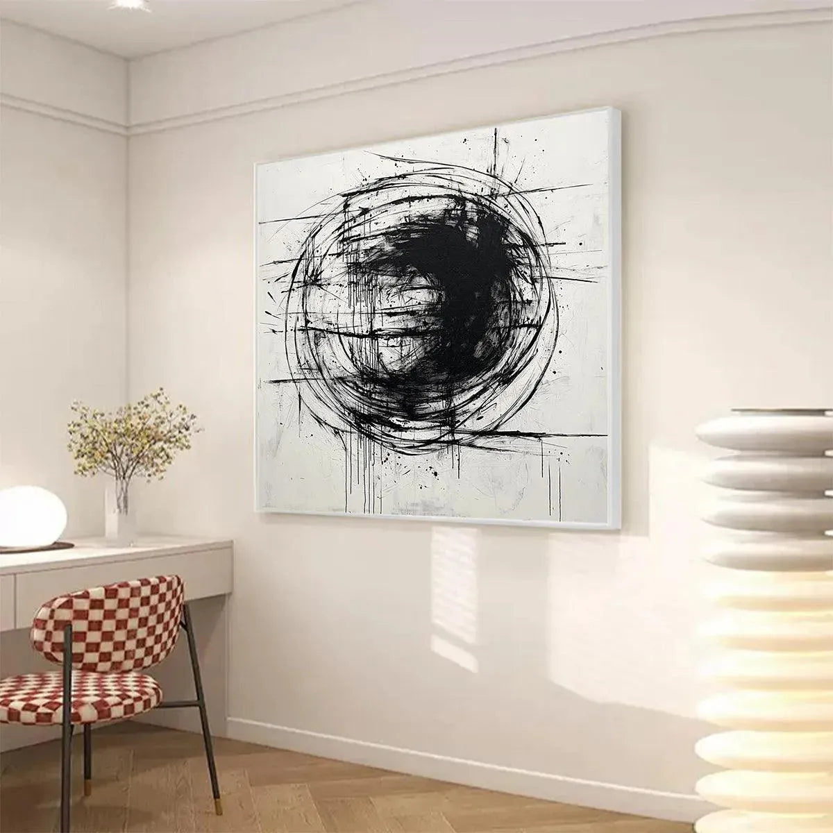 INK VORTEX: Minimalist Black and White Abstract Oil Painting - Image 7