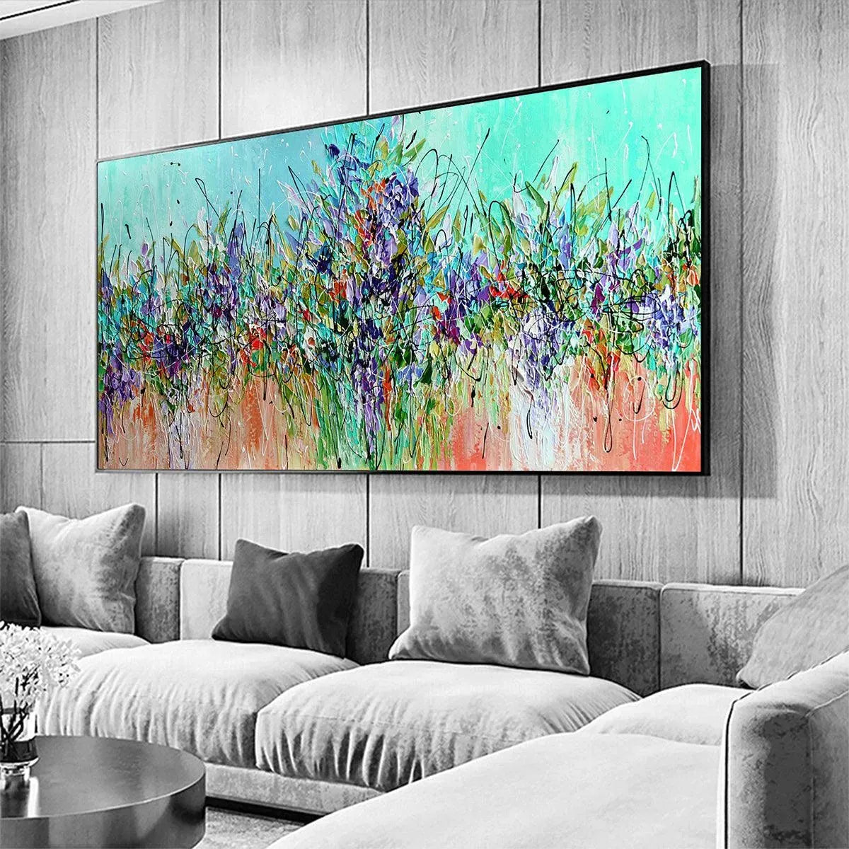 LILAC MEADOW: Panoramic Floral Impasto Oil Painting - Image 6