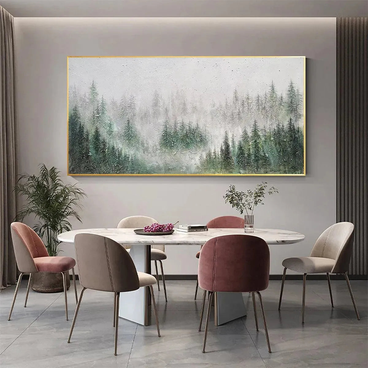 EMERALD MIST: Panoramic Misty Forest Landscape Oil Painting - Image 4