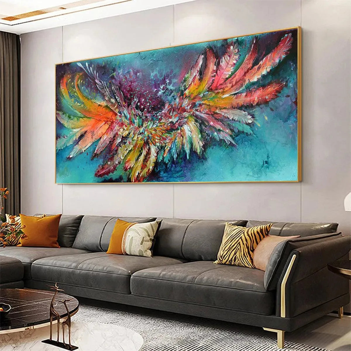 PLUMAGE FIRE: Vibrant Abstract Feather Oil Painting - Image 5