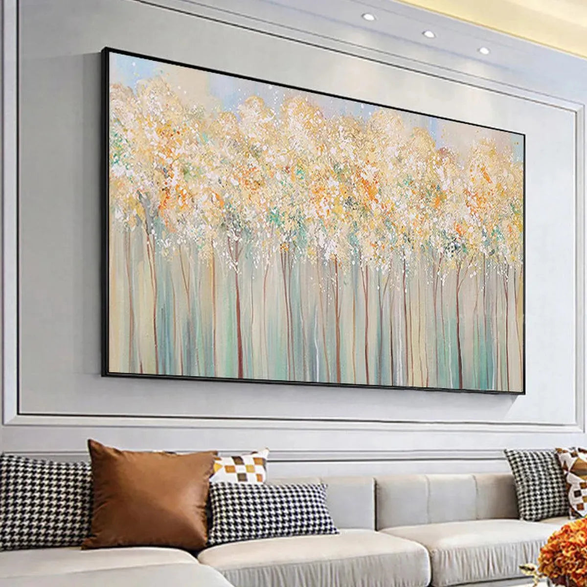 ASPEN GLOW: Panoramic Abstract Forest Landscape Oil Painting - Image 5