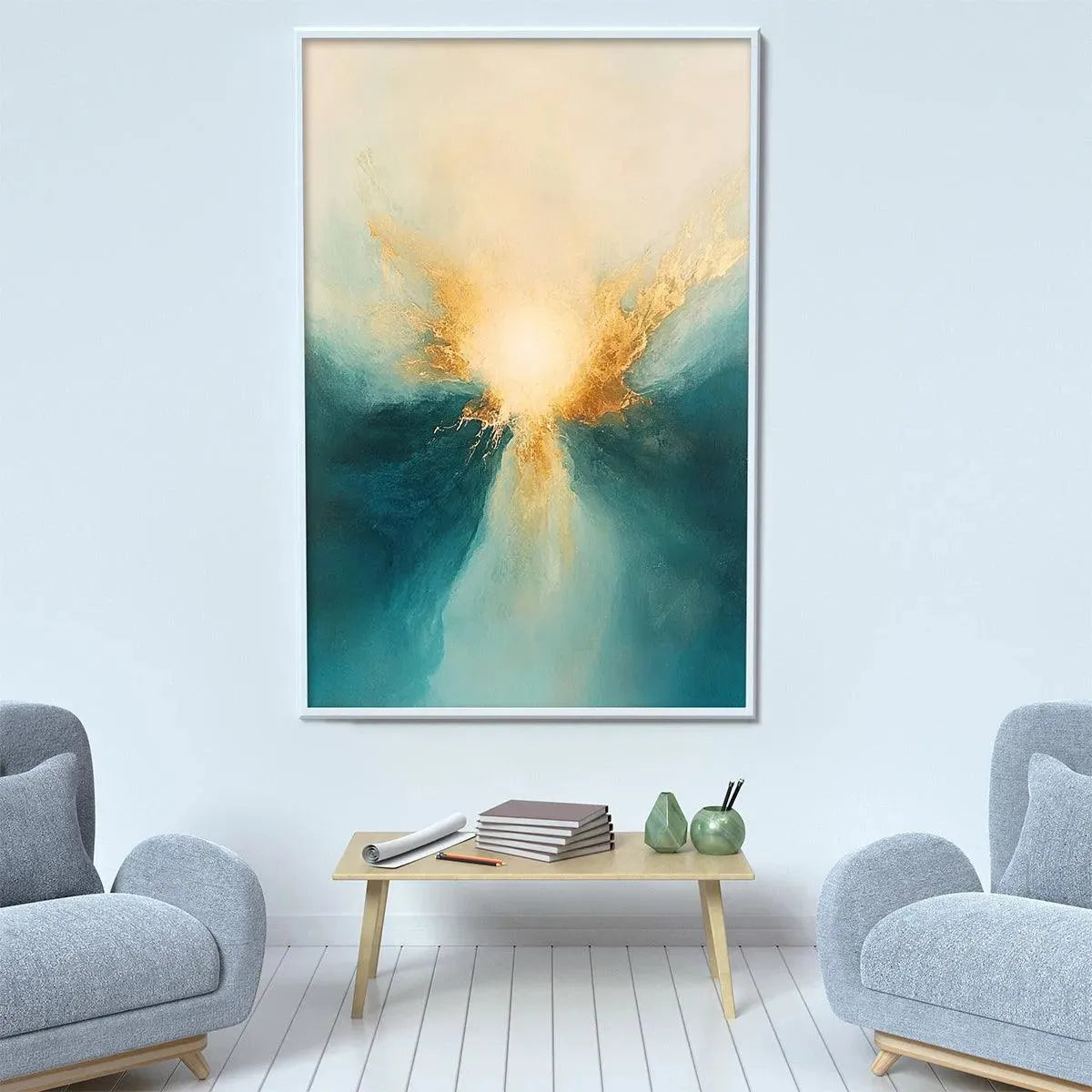 GOLDEN ABYSS: Abstract Teal and Gold Oil Painting - Image 7