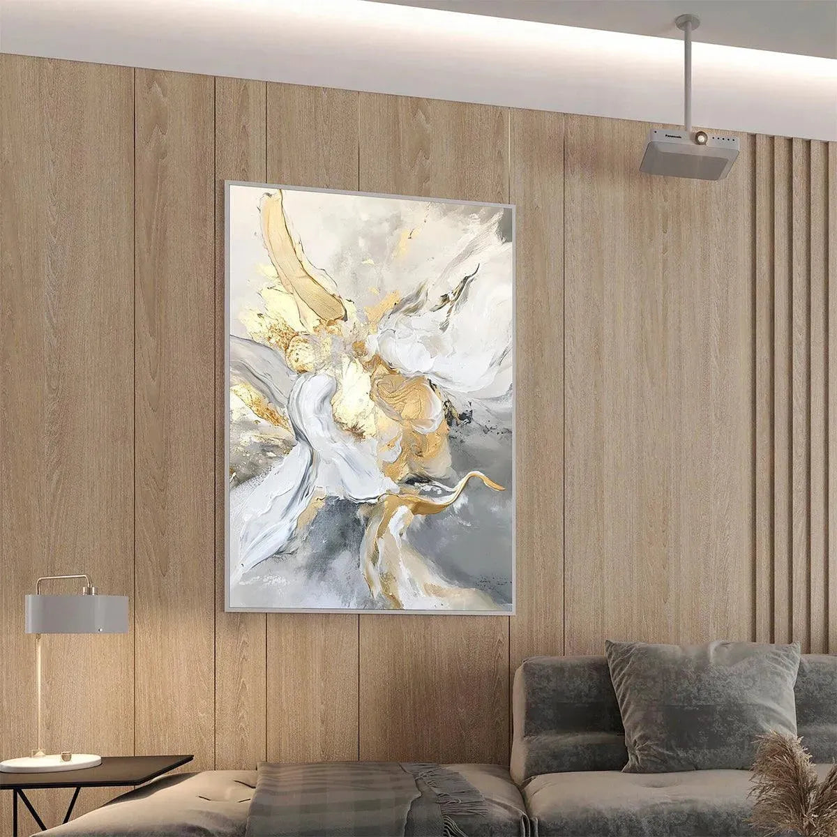 ETHEREAL GOLD: Abstract White, Grey and Gold Oil Painting - Image 5