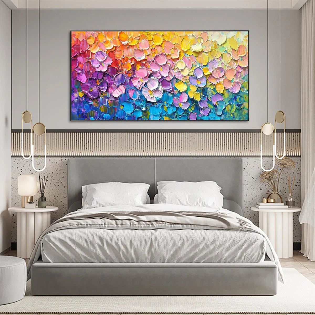 RAINBOW FALLS: Panoramic Impasto Floral Oil Painting in Vibrant Rainbow Hues - Image 5