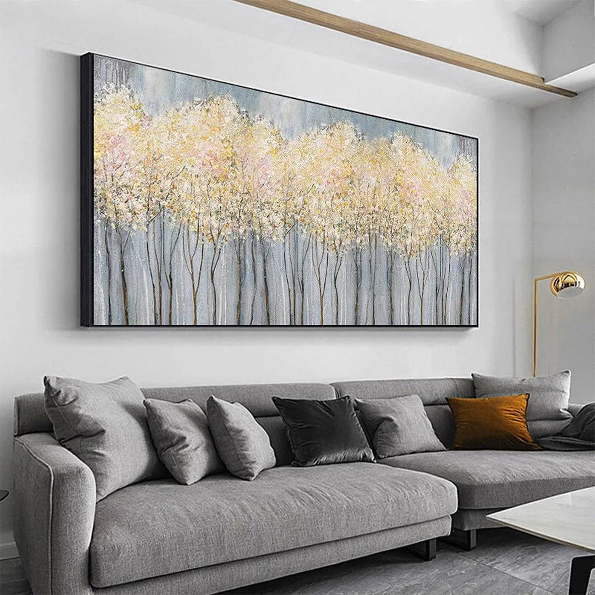 GOLDEN HAZE: Panoramic Landscape Painting, Textured Trees - Image 4