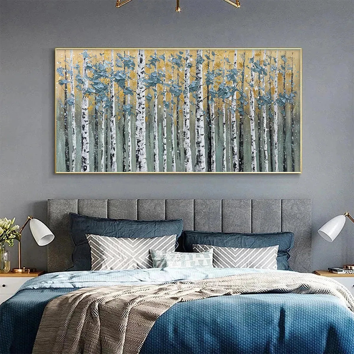 GOLDEN BIRCH GROVE: Textured Birch Tree Painting, Gold and Green Wall Art, Horizontal Canvas, Forest Decor - Image 8