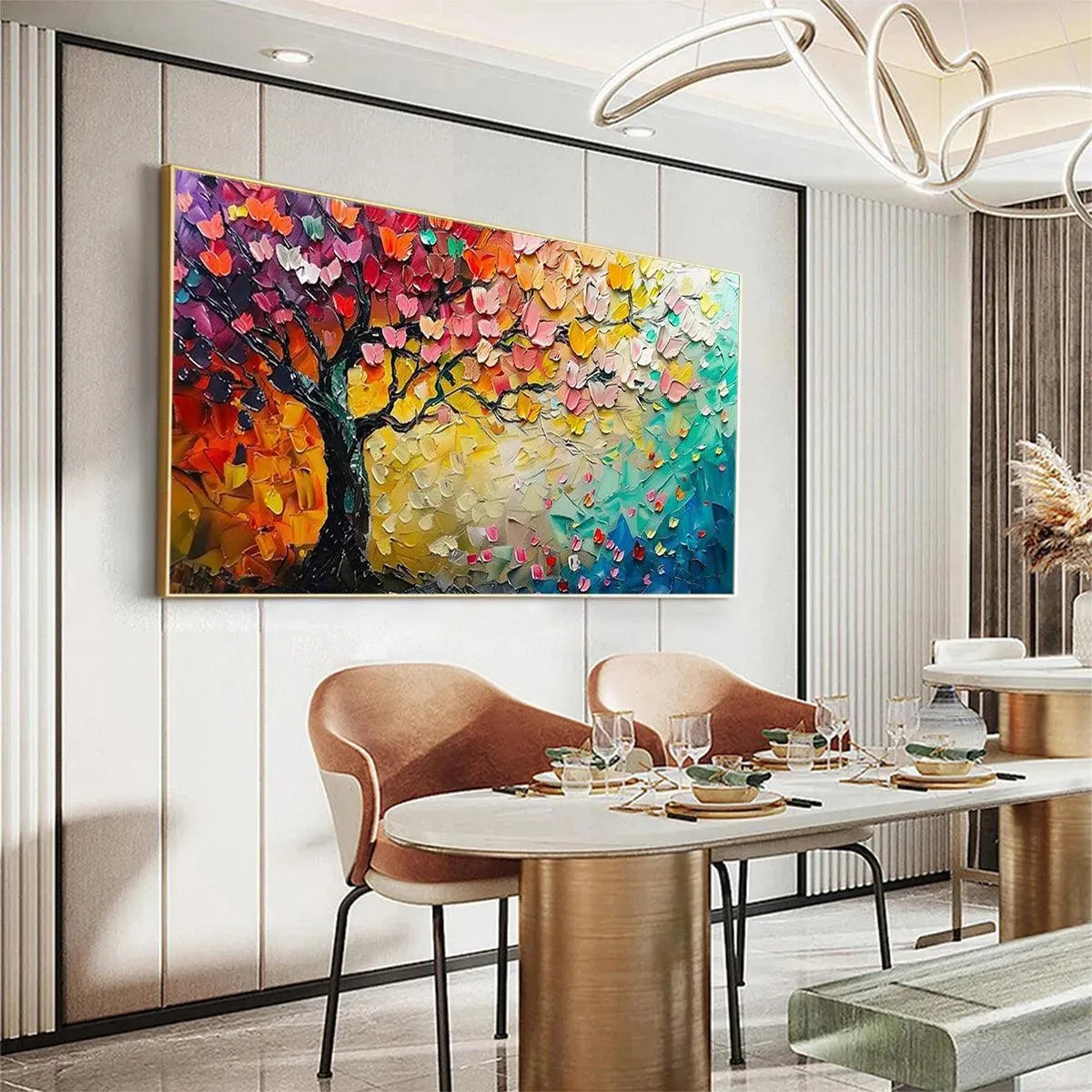 WHISPERS OF AUTUMN: Textured Impasto Tree Painting with Colorful Butterflies - Image 7