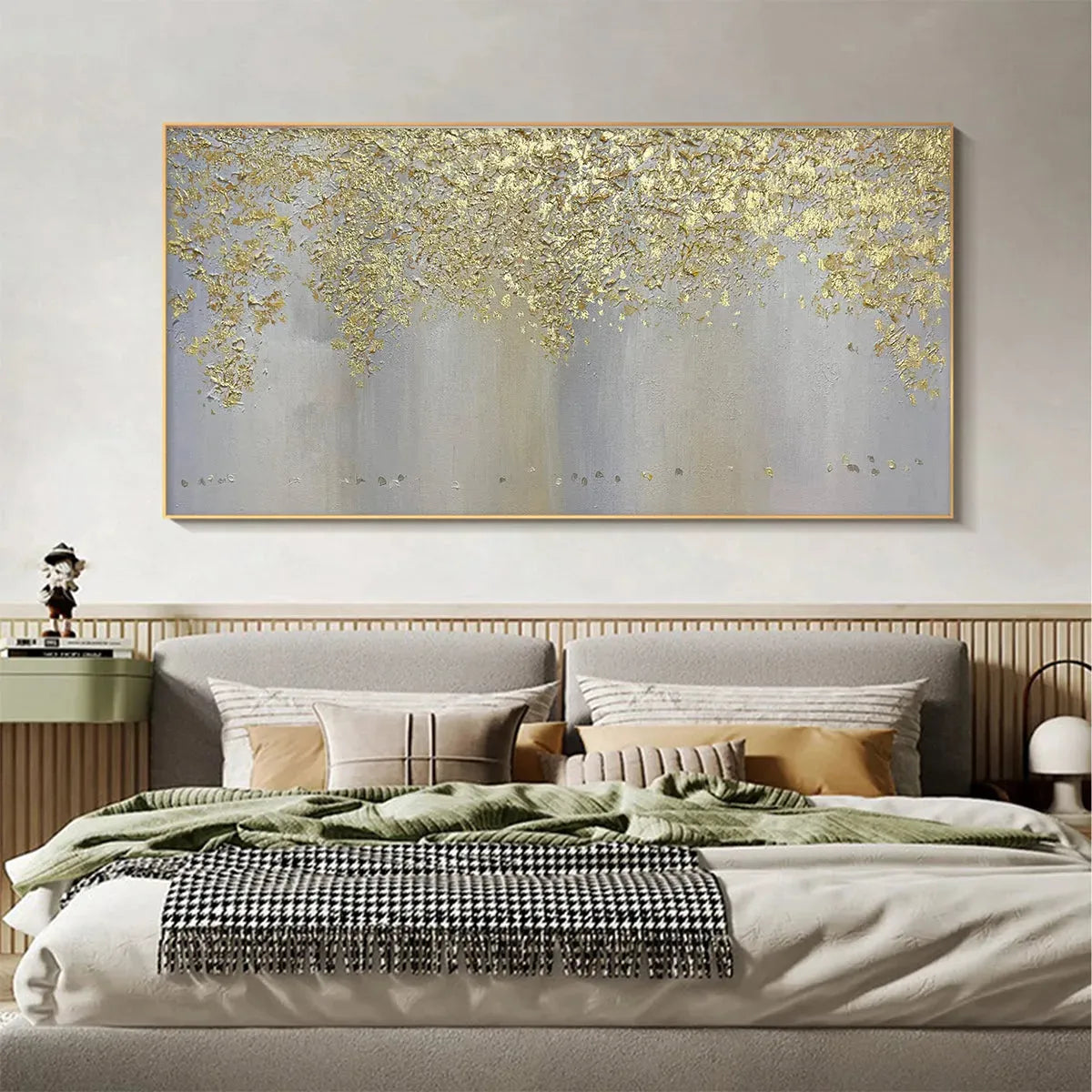 GOLDEN DRIZZLE: Gold Leaf Abstract Painting, Grey and Gold Wall Art, Horizontal Canvas, Modern Decor - Image 7