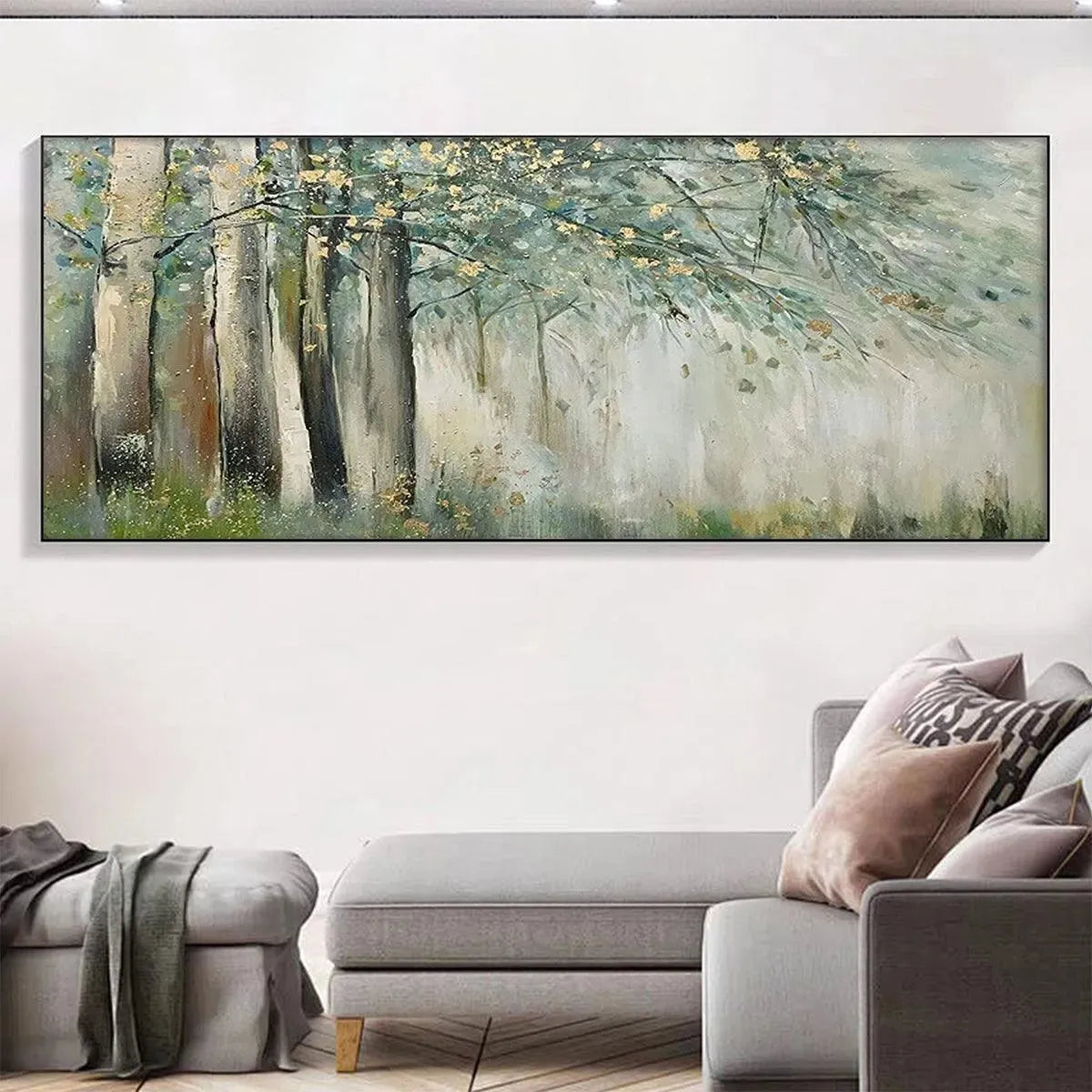 WHISPERING WOODS: Serene Green and Gold Forest Landscape Painting - Image 10