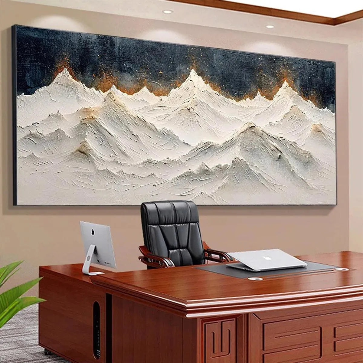 SNOWY PEAKS: Textured White and Gold Mountain Painting for Living Room - Image 8