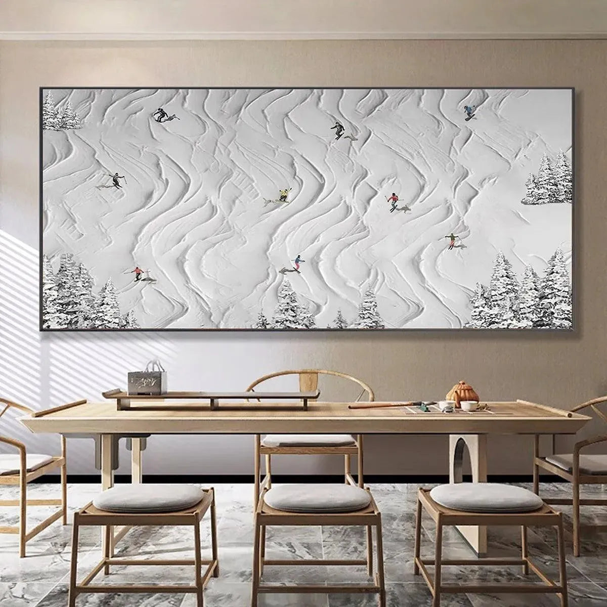 SNOWY CARVE: Textured White Skiing Landscape Painting - Image 6