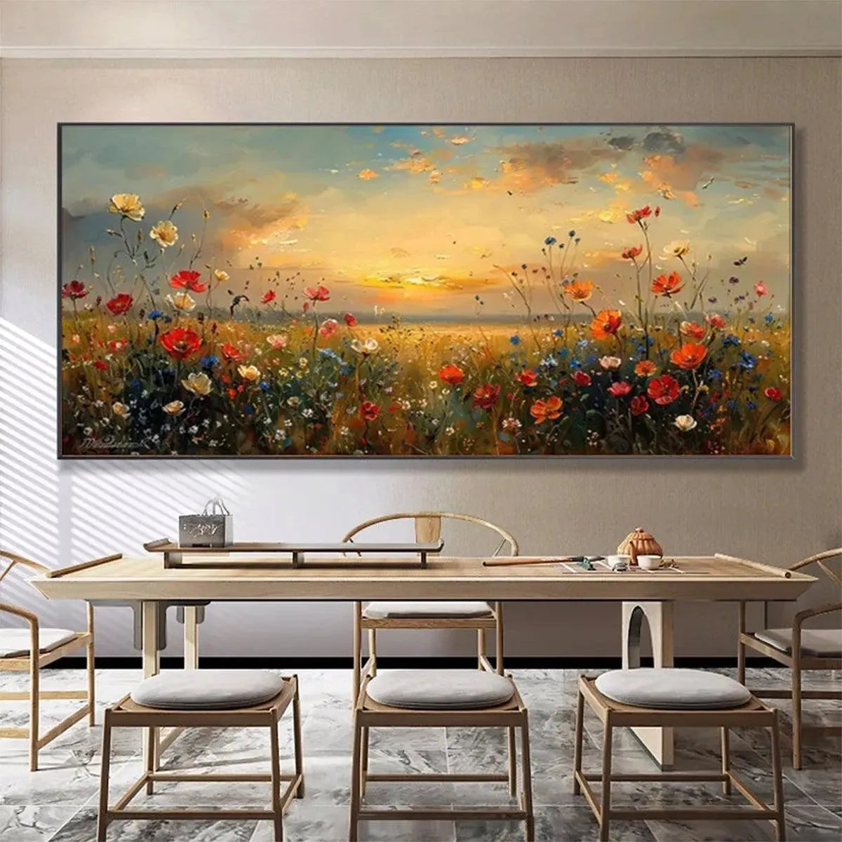 SUNSET FIELD: Colorful Wildflower Field Landscape Painting - Image 2