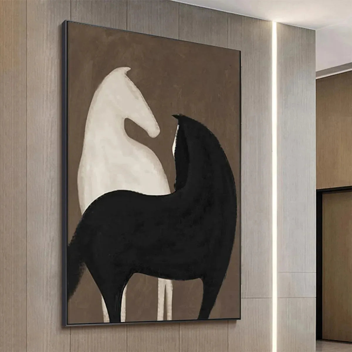 TWO HORSES ON BROWN: Minimalist Horse Painting, Vertical Wall Art - Image 4