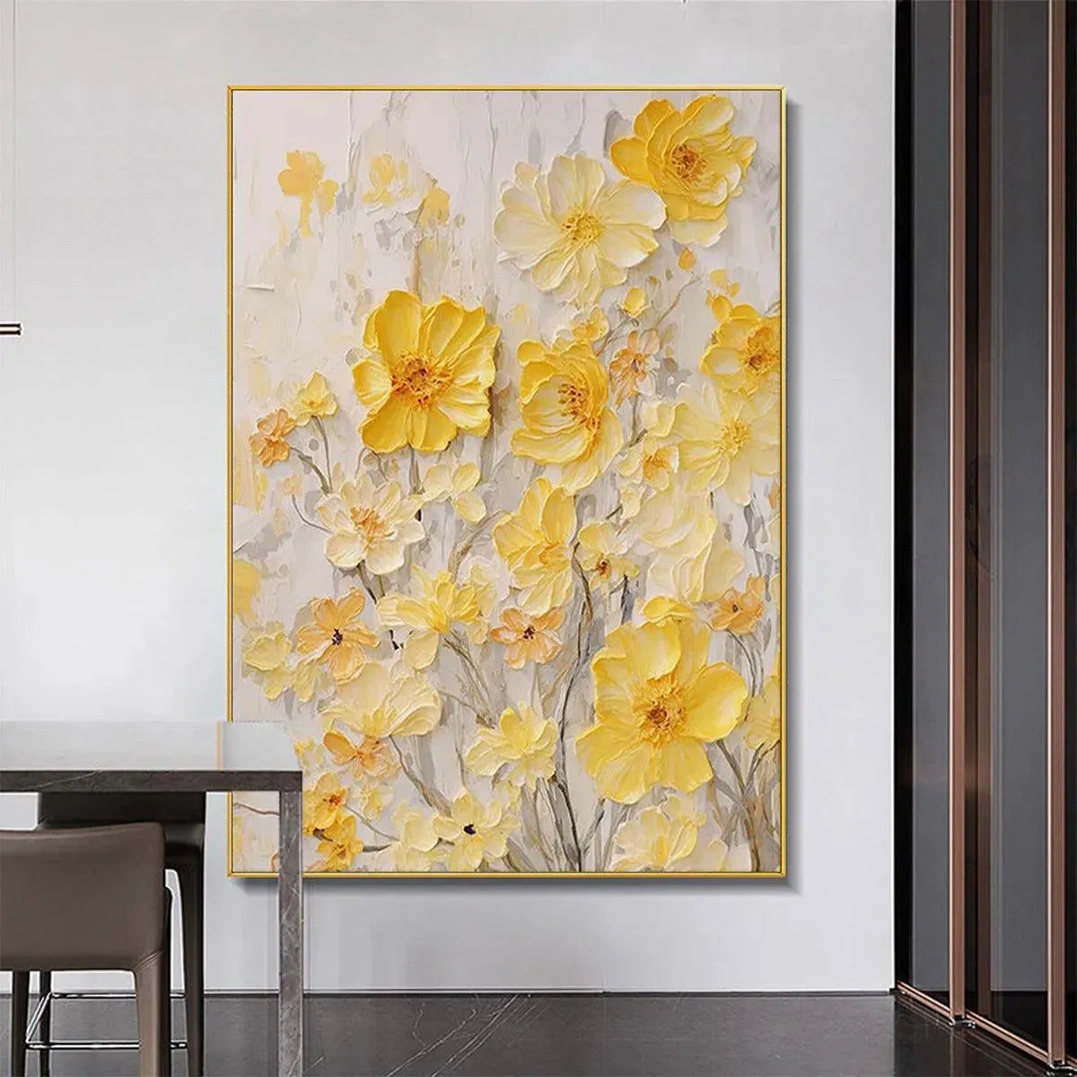GOLDEN SUNFLOWERS: Textured Impasto Floral Painting in Yellow - Image 2