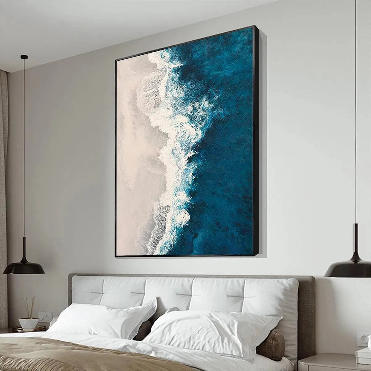 AZURE COAST: Blue and Beige Abstract Coastal Painting for Living Room - Image 6