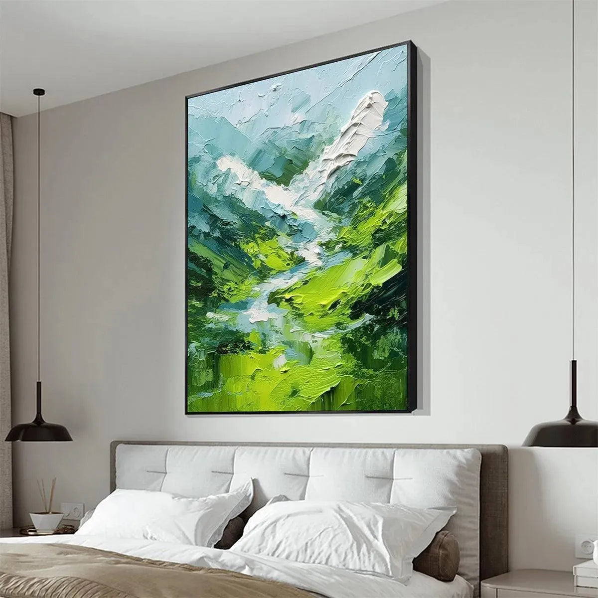 EMERALD VALLEY: Textured Green Abstract Mountain Landscape Painting - Image 5